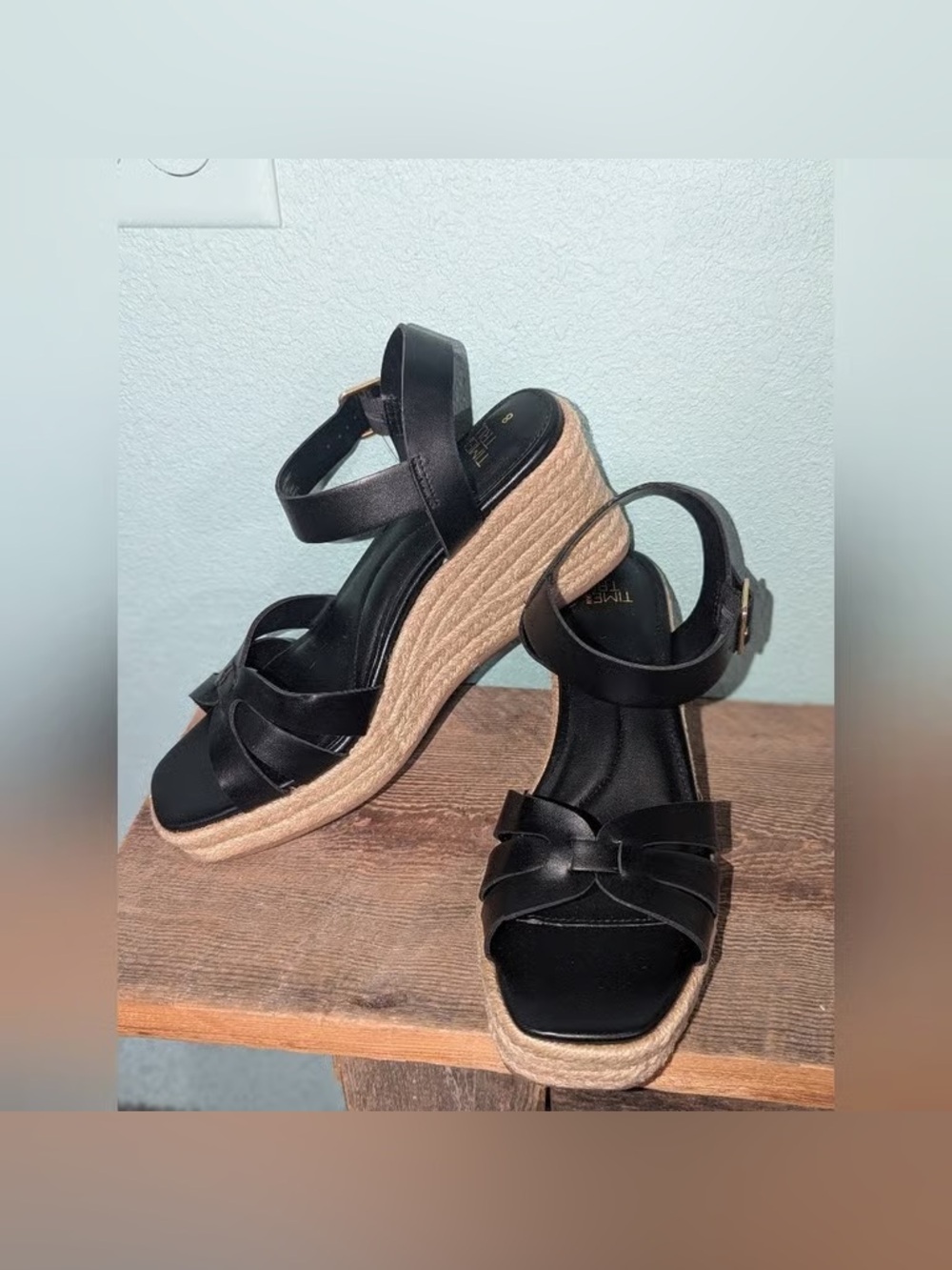 Time and Tru Black Espadrille Wedge Sandals